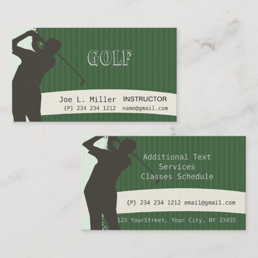 18の穴、スポーティな緑のゴルファーパターン 名刺 (正面/裏面)