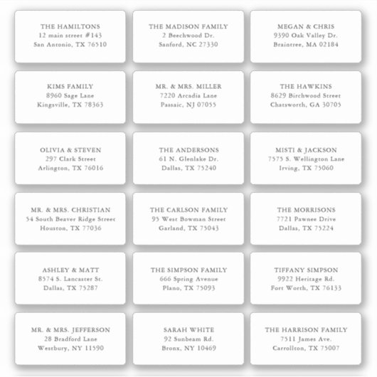 18の結婚ゲスト受信者の名前のアドレス配送料 シール (正面)