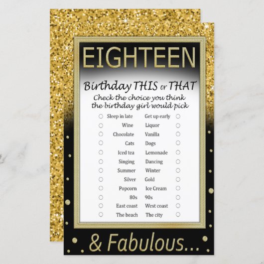 18の誕生日このゲームまたはゲーム (正面/裏面)