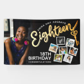 18の金ゴールド18誕生日の写真を黒に 横断幕 (横)