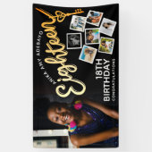 18の金ゴールド18誕生日の写真を黒に 横断幕 (縦)