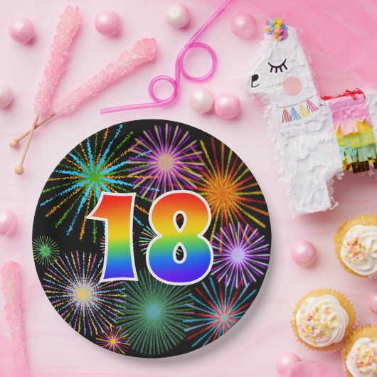 18イベント-おもしろいカラフル、はっきりした、虹18 ペーパープレート (パーティー)