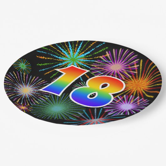 18イベント-おもしろいカラフル、はっきりした、虹18 ペーパープレート (アングル)