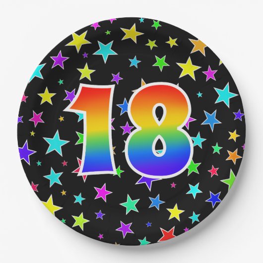 18イベント: はっきりした,おもしろい，レインボーカラフル18 ペーパープレート (正面)