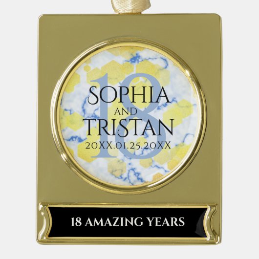 18エレガント周年記念結婚会 ゴールドプレートバナーオーナメント (正面)