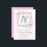 18エレガント歳の誕生日招待状フローラピンク 招待状<br><div class="desc">18エレガント歳の誕生日招待状フローラピンク書道タイポグラフィフェミニンクラシック水色の植物お祝いモダン</div>