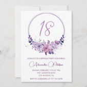 18エレガント歳の誕生日招待状フローラ紫 招待状 (正面)