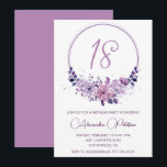 18エレガント歳の誕生日招待状フローラ紫 招待状<br><div class="desc">18エレガント歳の招待状フローラ紫の書道タイポグラフィフェミニンクラシック水色の植物花お祝いモダン</div>