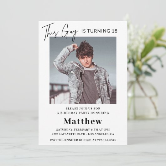 18エレガント歳の誕生日招待状メンズ写真 招待状 (スタンド正面)