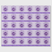 18エレガント誕生日パープルグリッター付ストライプき ラッピングペーパー (フラット)