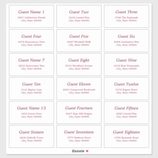 18ゲスト住所 シールホワイトブルガンディーステッカー シール (シート)