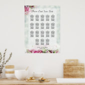 18テーブルピンクローズ結婚のシーティングチャート ポスター (キッチン)