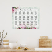 18テーブルピンクローズ結婚のシーティングチャート ポスター (キッチン)