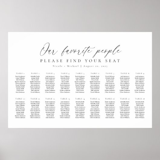 18テーブル私たちお気に入りのの人の座席図プラン ポスター (正面)