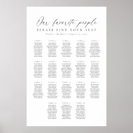 18テーブル私たちお気に入りのの人の座席表 ポスター (正面)