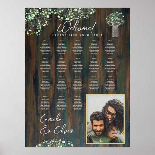 18テーブル素朴ウッドジプソフィラ写真シーティングフォーム ポスター (正面)