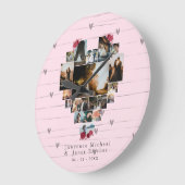 18ハートカスタム型の写真コラージュカップルの贈り物 ラージ壁時計 (傾斜)