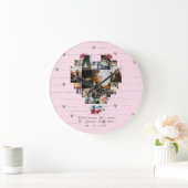 18ハートカスタム型の写真コラージュカップルの贈り物 ラージ壁時計 (ホーム)