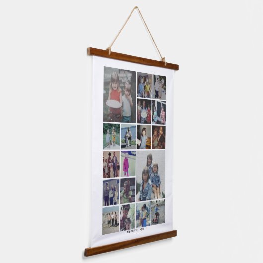 18フォトコラージモンタージュと文字 – ホワイト編集可能 吊り下げ型タペストリー (傾斜あり)