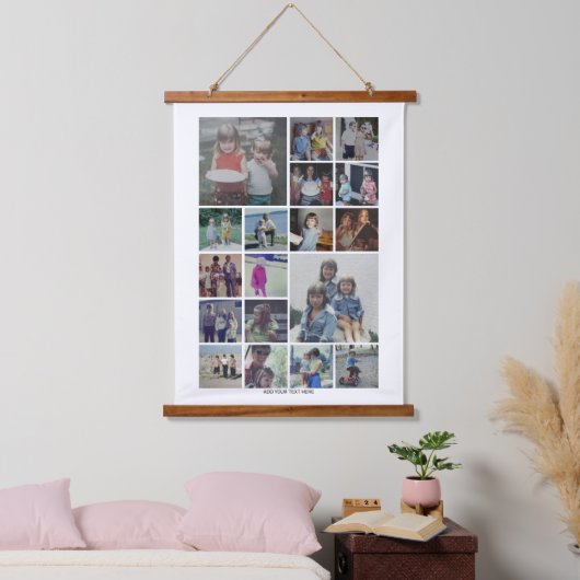 18フォトコラージモンタージュと文字 – ホワイト編集可能 吊り下げ型タペストリー (寝室)