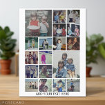 18フォトコラージュと文字 – ホワイト編集可能 ポストカード<br><div class="desc">基本色の背景を持つ無地のデザイン。最大18の正方形の写真を使用して、個人的なギフトを作ユニーク成する。変更をもし行うには、ツークリックルの写真を調整する必要がある。</div>