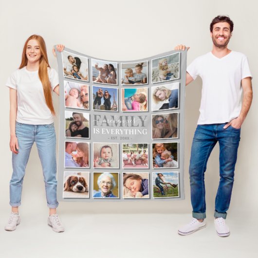 18フォトコラージュの家族の名前グレー フリースブランケット (インサイチュ)