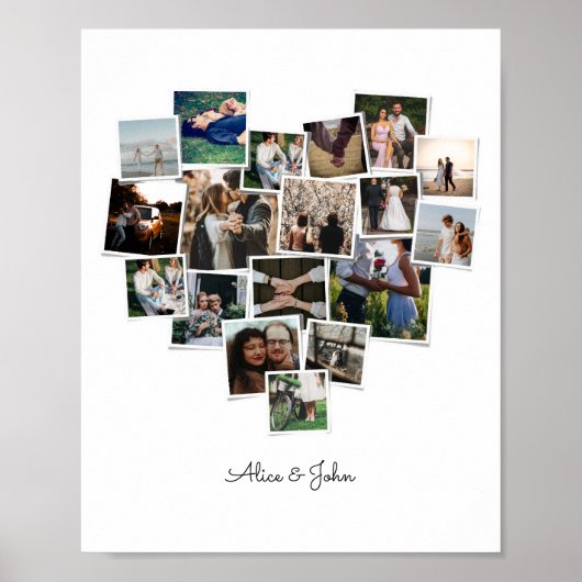 18フォトコラージュハート図形 ポスター (正面)