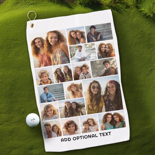 18フォトコラージュ – カスタム文字 – 白黒 ゴルフタオル