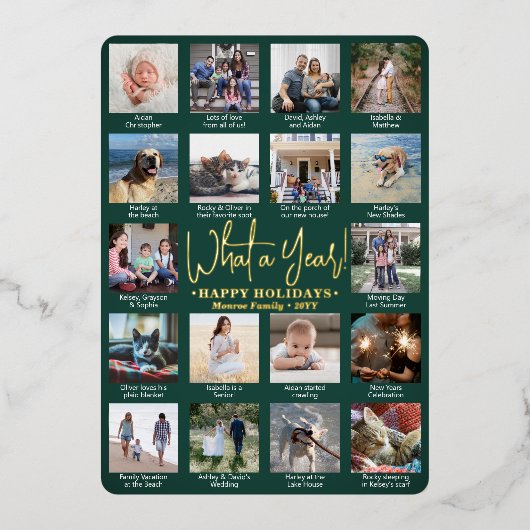 18フォトコラージュ&キャプショングリーンなんと一年！ 箔シーズンカード (正面)