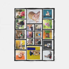 18フォトパーソナライズされたコラージュモダントレンディーブラック フリースブランケット