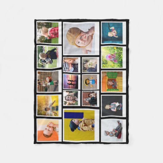 18フォトパーソナライズされたコラージュモダントレンディーブラック フリースブランケット (正面)