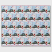 18ホイーラートラックと牛トレーラークリスマス ラッピングペーパー (フラット)