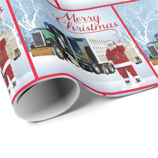 18ホイーラートラックと牛トレーラークリスマス ラッピングペーパー (ロールコーナー)