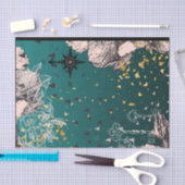 18ポンドティッシュペーパーダークティール（緑がかった色）オンブレフローラデコパージ 薄葉紙 (クラフト)