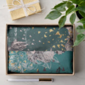 18ポンドティッシュペーパーダークティール（緑がかった色）オンブレフローラデコパージ 薄葉紙 (ギフト)