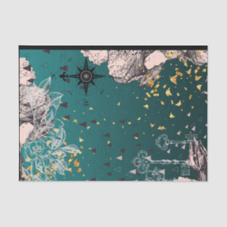 18ポンドティッシュペーパーダークティール（緑がかった色）オンブレフローラデコパージ 薄葉紙