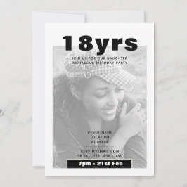 18モダン誕生日フォト招待状ブラック 招待状
