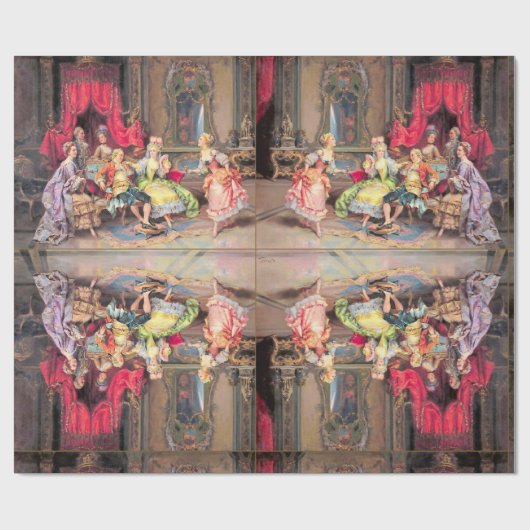 18世紀な場面アンティークのヴィンテージ ラッピングペーパー (フラット)