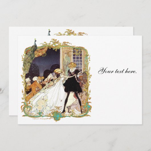 18世紀のおとぎ話のようなウェディング ペコックの招待状 招待状 (正面/裏面)