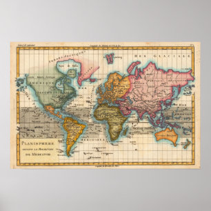 18世紀の古地図 世界地図 ポスター