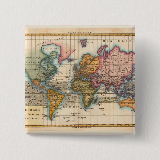 18世紀の古地図 世界地図 缶バッジ (正面)