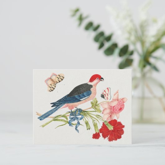 18世紀ヴィンテージ鳥花と蝶 ポストカード (スタンド正面)