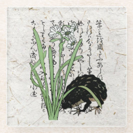 18世紀日本の植物カエル ガラスコースター
