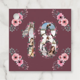 18人目の女の子誕生日フォトコラージピンクフラワー フェイバータグ