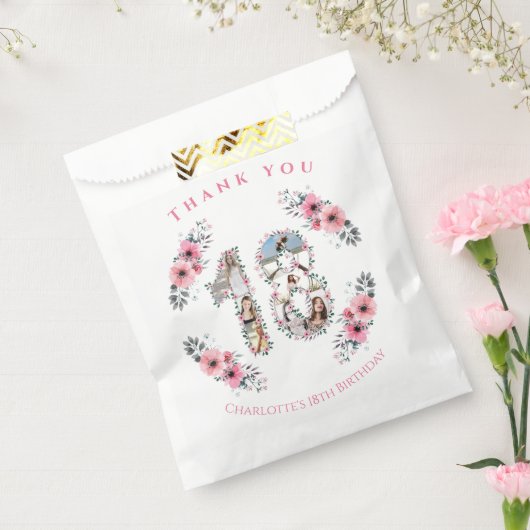 18人目の女の子誕生日フォトコラージピンクフラワー フェイバーバッグ (封をした状態)