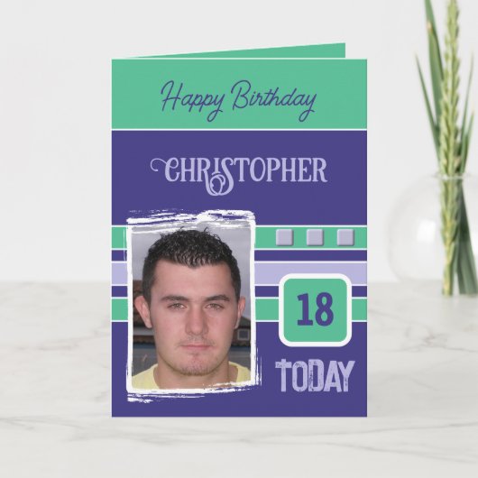 18今日は彼の紫の緑の誕生日のための写真を追加 カード (正面)