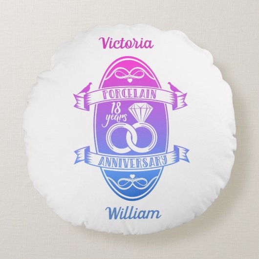 18伝統的磁器創立結婚18周年 ラウンドクッション (正面)