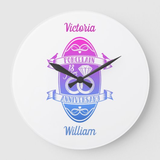 18伝統的磁器創立結婚18周年 ラージ壁時計 (正面)