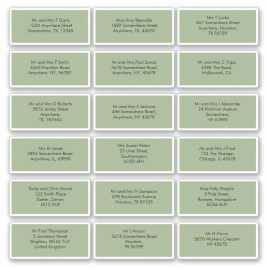 18個のゲスト名アドレスSage Green シール (正面)