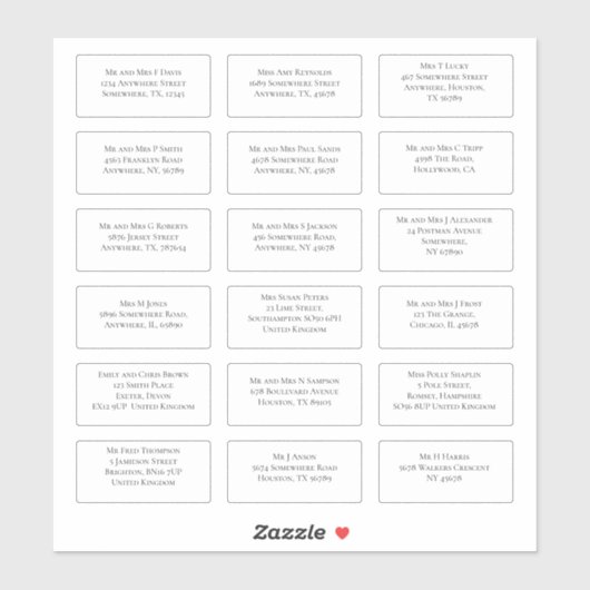 18個のゲスト結婚ネーム・アドレスSerif シール (シート)